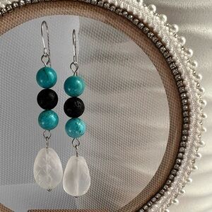 TURQUOISE & Lava Stone Beaded Stainless Steel Earrings